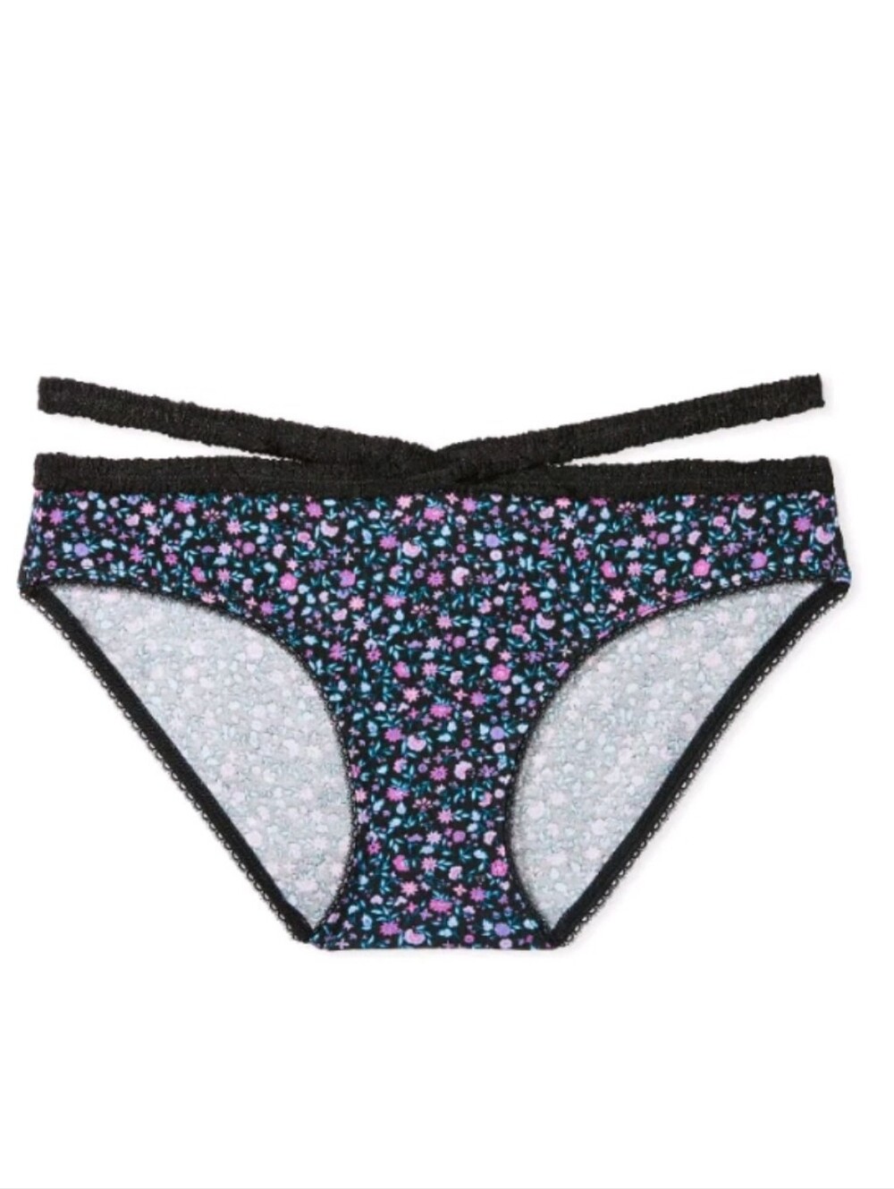 Victoria's secret stretch cotton strappy bikini panty BLUE FLORAL SMALL